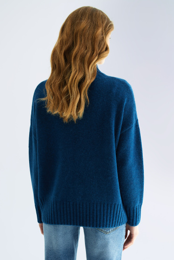 Ciemnoniebieski sweter z domieszką wełny, półgolf Ciemnoniebieski sweter z domieszką wełny, półgolf