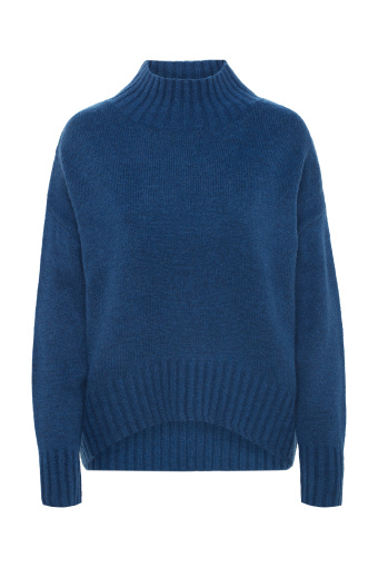 Ciemnoniebieski sweter z domieszką wełny, półgolf Ciemnoniebieski sweter z domieszką wełny, półgolf