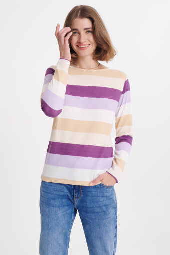 Sweter w fioletowo-beżowe pasy