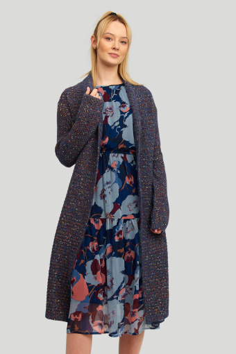 Długi kardigan z szalowym kołnierzem