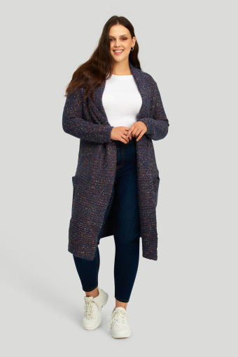 Długi kardigan z szalowym kołnierzem