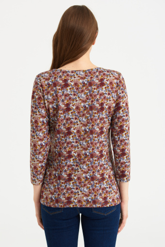 Prosty, dzianinowy sweter z nadrukiem typu "łączka" Prosty, dzianinowy sweter z nadrukiem typu "łączka"