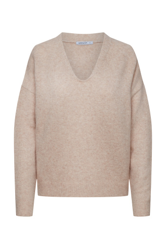 Luźny sweter z dekoltem w serek, jasny beż Luźny sweter z dekoltem w serek, jasny beż