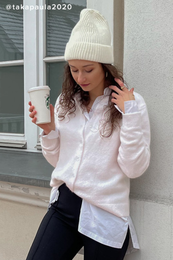 Klasyczny, biały kardigan z długim rękawem