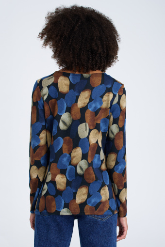 Prosty sweter z troczkiem w barwny nadruk Prosty sweter z troczkiem w barwny nadruk