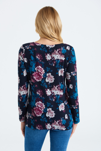 Prosty sweter w różowo-błękitne kwiaty