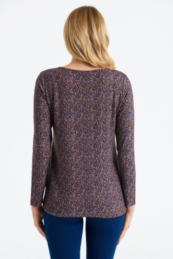 Luźny sweter z troczkami u dołu, kolorowy nadruk Luźny sweter z troczkami u dołu, kolorowy nadruk