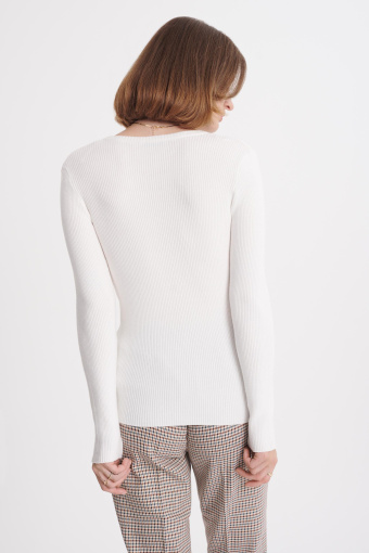 Sweter w prążek z dekoltem na zatrzaski