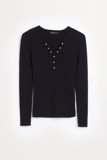 Czarny sweter z dzianiny w prążek