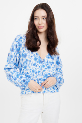 Stylowy kardigan w niebieskie kwiaty