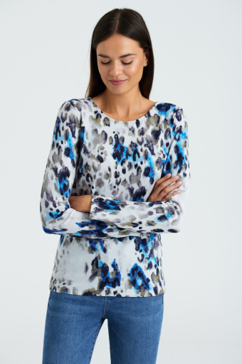 Dopasowany sweter w szaro-niebieski print