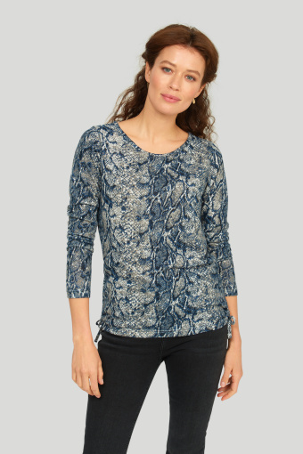 Sweter z miękkiej dzianiny w zwierzęcy print, szary Sweter z miękkiej dzianiny w zwierzęcy print, szary