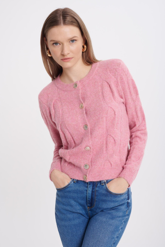 Różowy kardigan z warkoczami Różowy kardigan z warkoczami