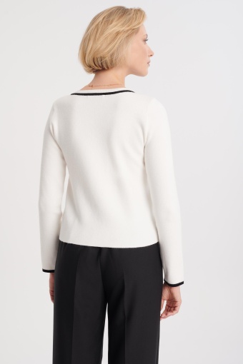 Elegancki kardigan z kontrastową lamówką