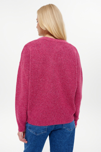 Sweter z dekoltem V ciemny róż