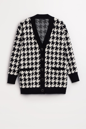 Długi kardigan w pepitkę