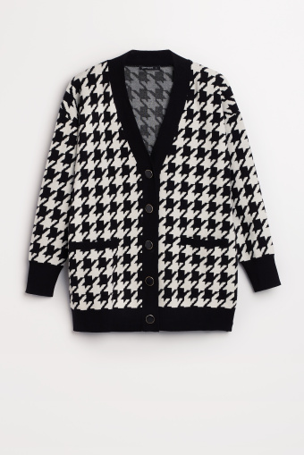 Długi kardigan w pepitkę