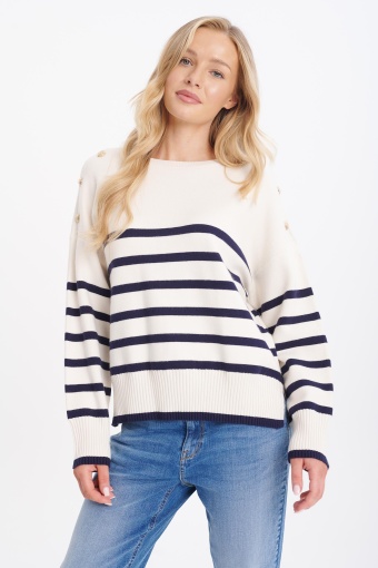 Sweter w paski, dekoracyjne guziki na ramionach