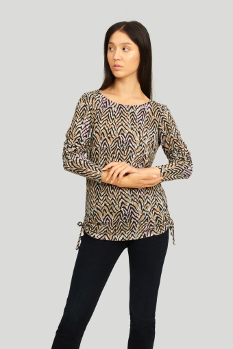 Uniwersalny sweter z beżowo-czarnym nadrukiem