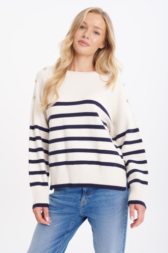 Sweter w paski, dekoracyjne guziki na ramionach