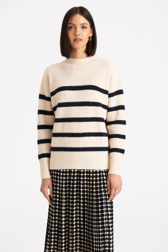 Kremowo-czarny sweter w paski Kremowo-czarny sweter w paski