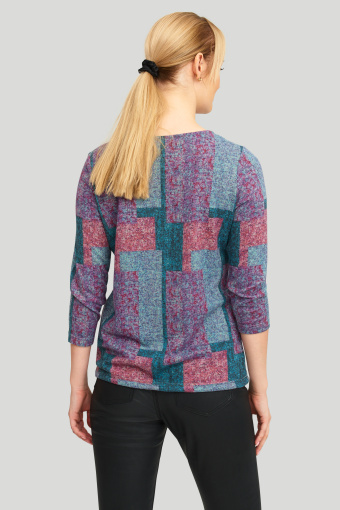 Sweter z miękkiej dzianiny z nadrukiem, różowo-fioletowy