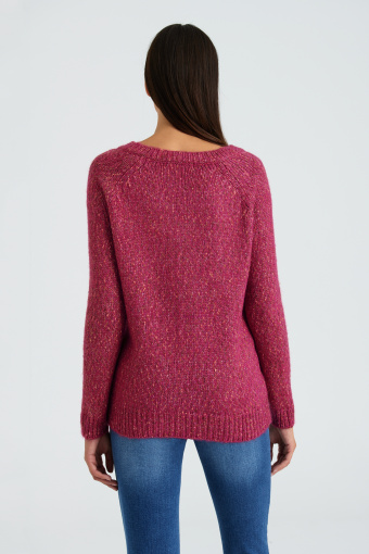 Różowy, luźny sweter z dekoltem w V