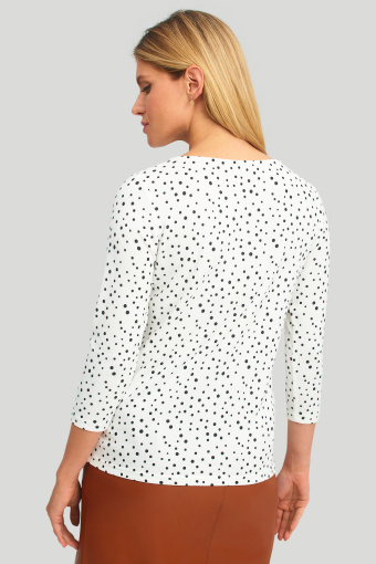 Biały sweter z rękawem 3/4, nadruk w kropki