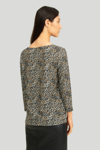 Klasyczny sweter z nadrukiem w panterkę, czarno-beżowy