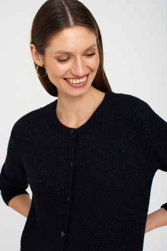 Elegancki, czarny kardigan z błyszcząca nitką