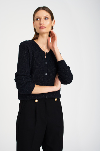 Elegancki, czarny kardigan z błyszcząca nitką