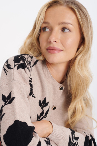 Beżowy kardigan z nadrukiem w kwiaty Beżowy kardigan z nadrukiem w kwiaty