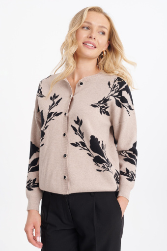 Beżowy kardigan z nadrukiem w kwiaty Beżowy kardigan z nadrukiem w kwiaty