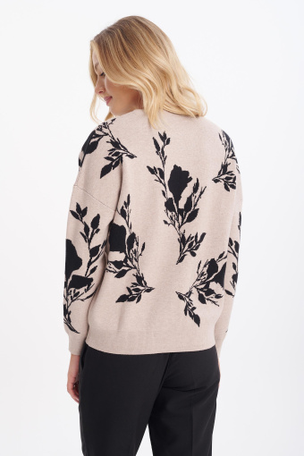 Beżowy kardigan z nadrukiem w kwiaty Beżowy kardigan z nadrukiem w kwiaty