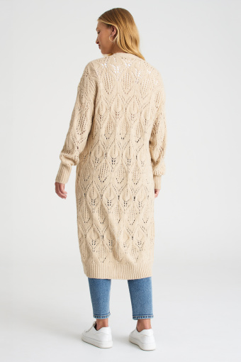 Długi, ażurowy kardigan w jasnobeżowym kolorze