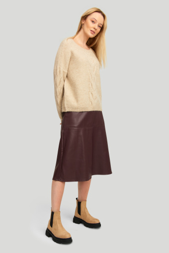 Sweter o luźnym kroju z ozdobnymi warkoczami, beżowy Sweter o luźnym kroju z ozdobnymi warkoczami, beżowy