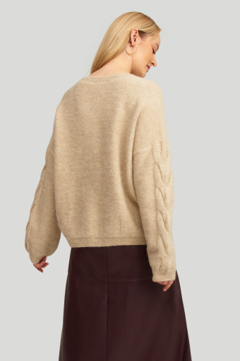 Sweter o luźnym kroju z ozdobnymi warkoczami, beżowy Sweter o luźnym kroju z ozdobnymi warkoczami, beżowy