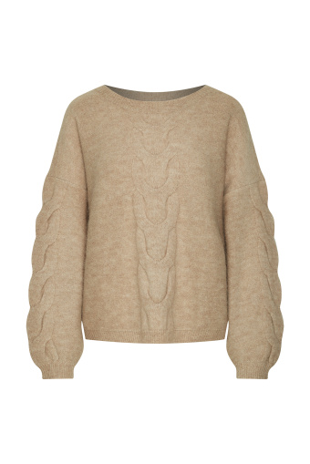 Sweter o luźnym kroju z ozdobnymi warkoczami, beżowy Sweter o luźnym kroju z ozdobnymi warkoczami, beżowy