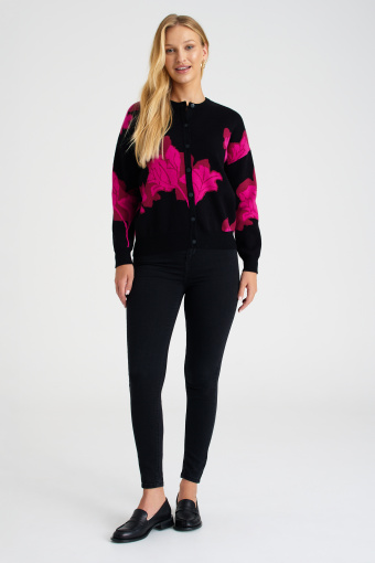 Czarno-różowy kardigan z kwiatowym wzorem, oversize