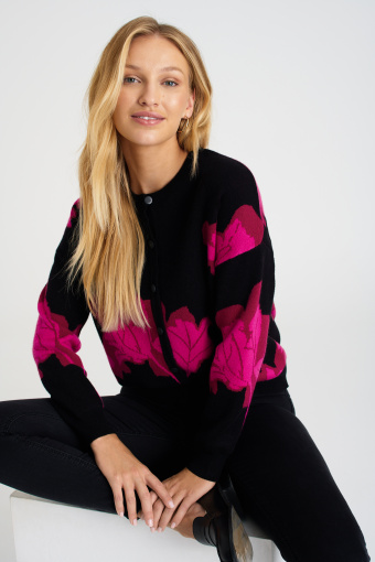 Czarno-różowy kardigan z kwiatowym wzorem, oversize