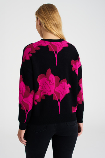 Czarno-różowy kardigan z kwiatowym wzorem, oversize