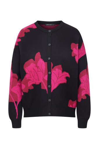 Czarno-różowy kardigan z kwiatowym wzorem, oversize