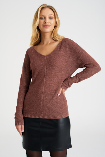 Elegancki sweter z subtelnym błyskiem, brązowy Elegancki sweter z subtelnym błyskiem, brązowy