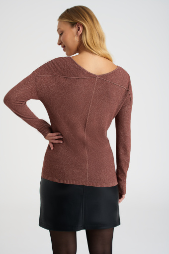 Elegancki sweter z subtelnym błyskiem, brązowy Elegancki sweter z subtelnym błyskiem, brązowy