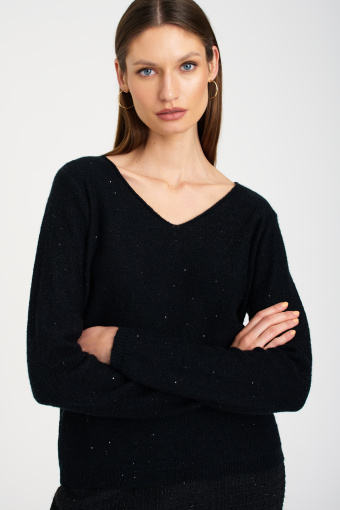 Elegancki, czarny sweter z połyskującymi cekinami Elegancki, czarny sweter z połyskującymi cekinami