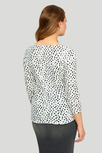 Biały, dzianinowy sweter z nadrukiem w groszki