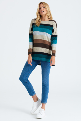 Luźna tunika swetrowa w kolorowe pasy