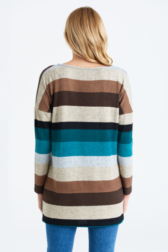 Luźna tunika swetrowa w kolorowe pasy