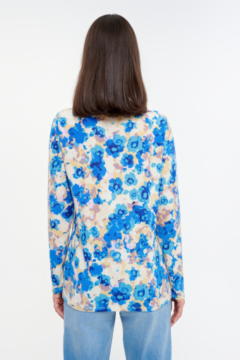 Sweter w niebieskie kwiaty długi rękaw Sweter w niebieskie kwiaty długi rękaw