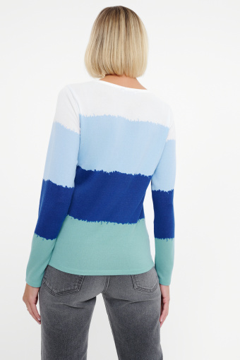 Niebieski sweter z nadrukiem w paski Niebieski sweter z nadrukiem w paski